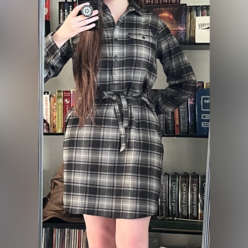 Plaid Eddie Bauer Flannel Shirt Dress with Belt
